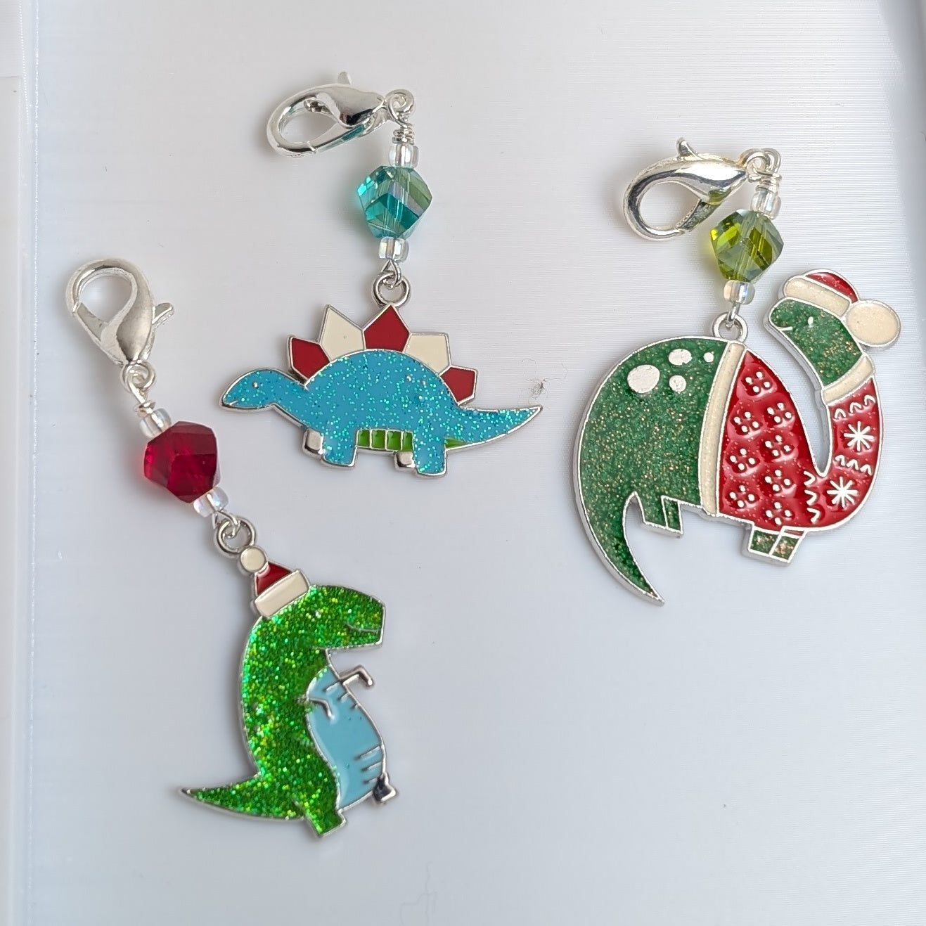 Holiday Dinosaur Earrings & Stitch Markers