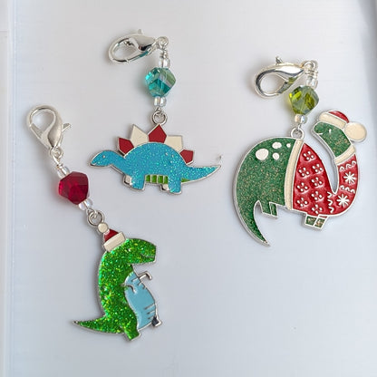 Holiday Dinosaur Earrings & Stitch Markers