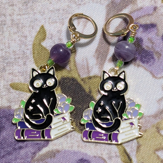 Cat's Hoard of Knowledge Earrings & Stitch Markers