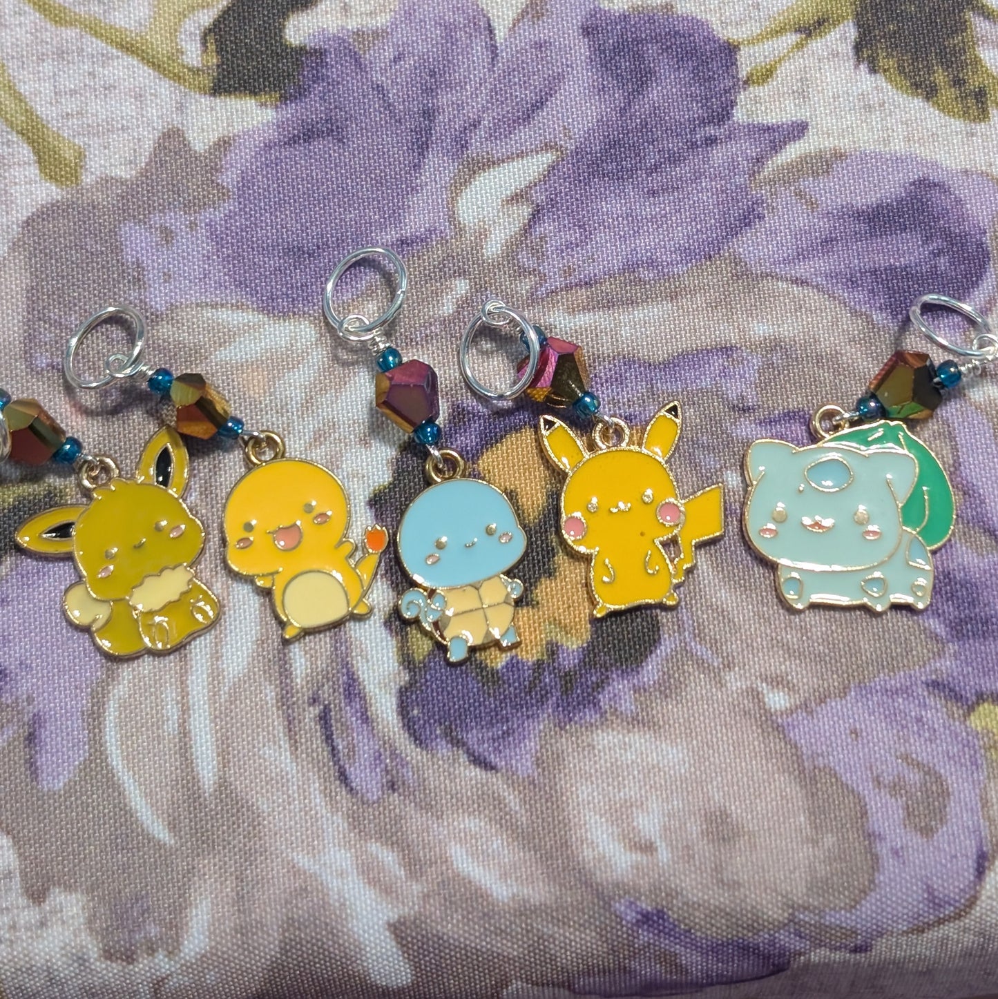 Enamel Pocket Monsters Stitch Markers & Earrings
