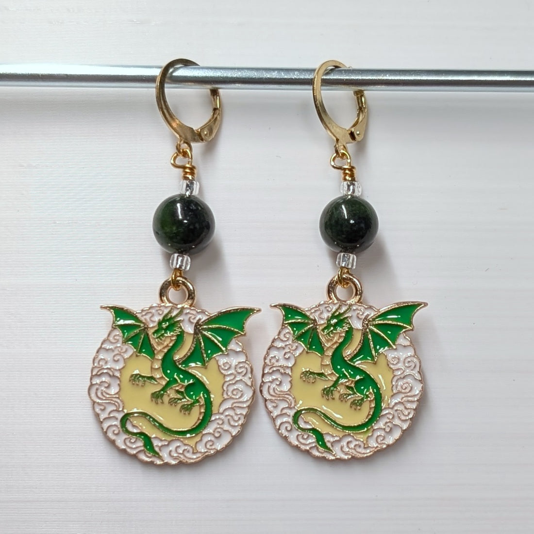 Colorful Enamel Dragons Earrings & Stitch Markers