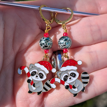 Trash Panda Christmas Earrings & Stitch Markers
