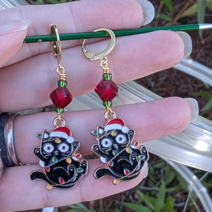 Black Cat Christmas Earrings and Markers