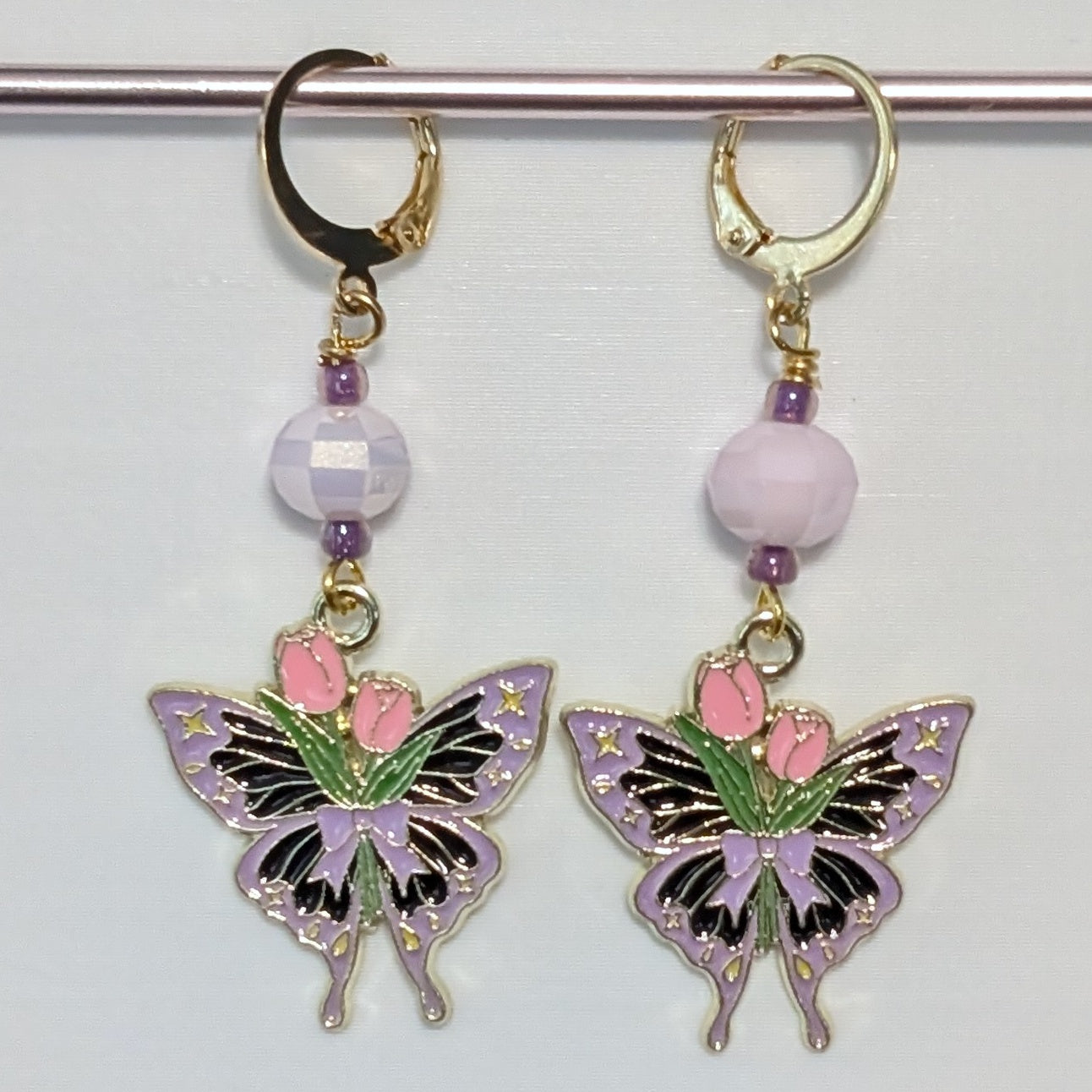 Butterflies with Tulips Earrings & Stitch Markers