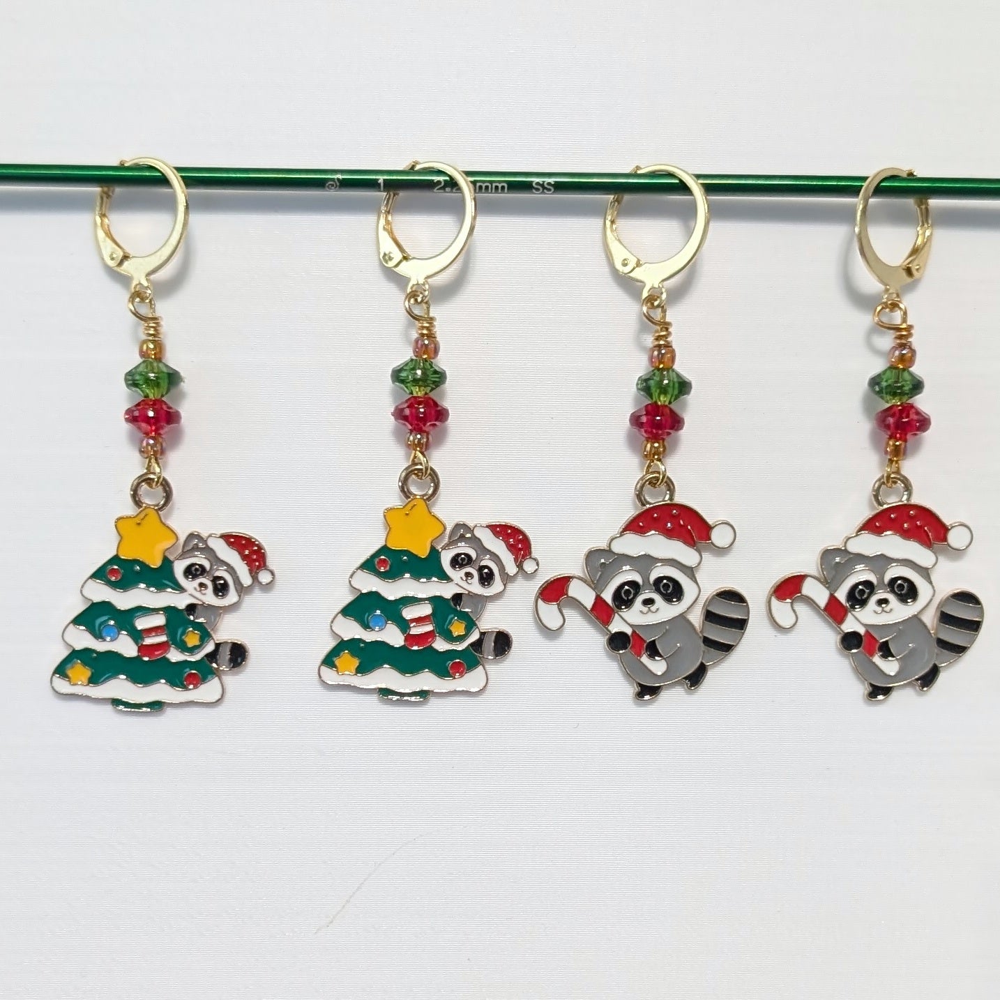 Trash Panda Christmas Earrings & Stitch Markers