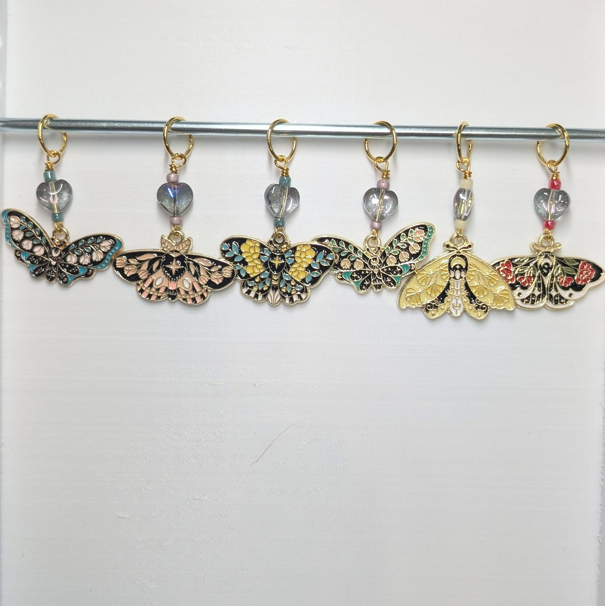 Floral Moths Stitch Markers and Earrings