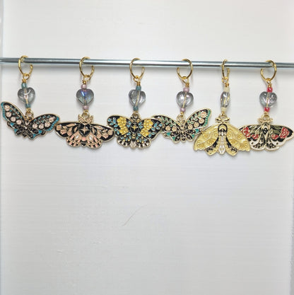 Floral Moths Stitch Markers and Earrings