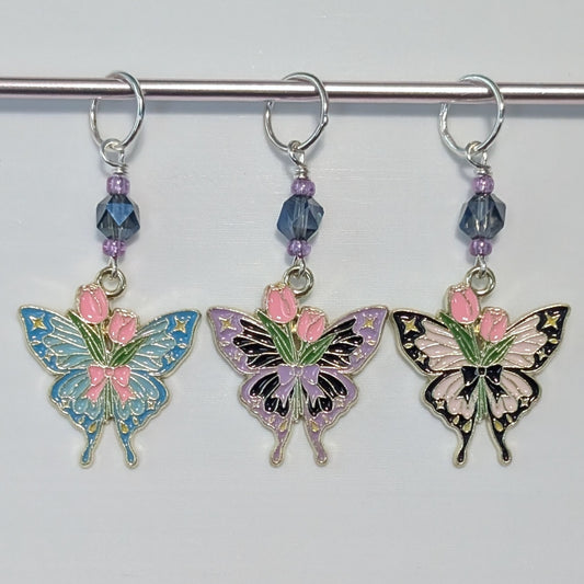 Butterflies with Tulips Earrings & Stitch Markers