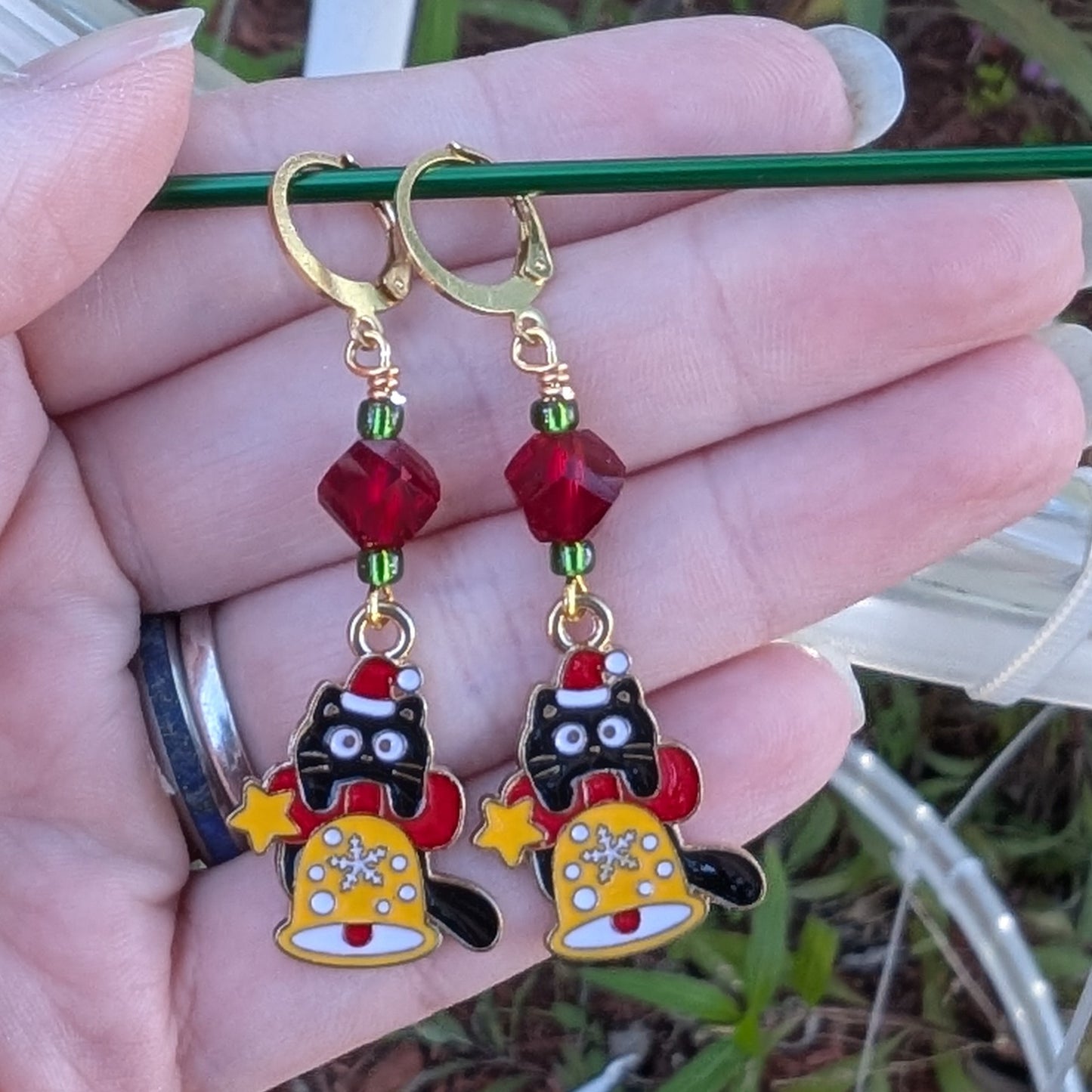 Black Cat Christmas Earrings and Markers
