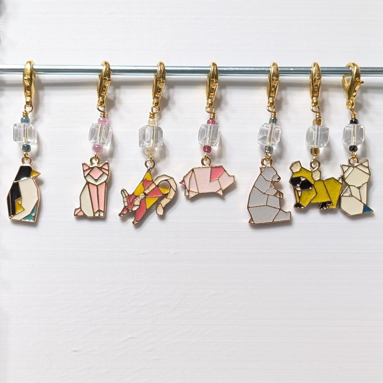 Enamel Origami Animal Stitch Markers & Earrings