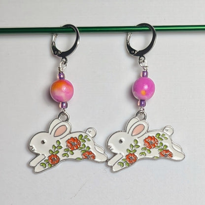 Enamel Bunnies Earrings & Stitch Markers