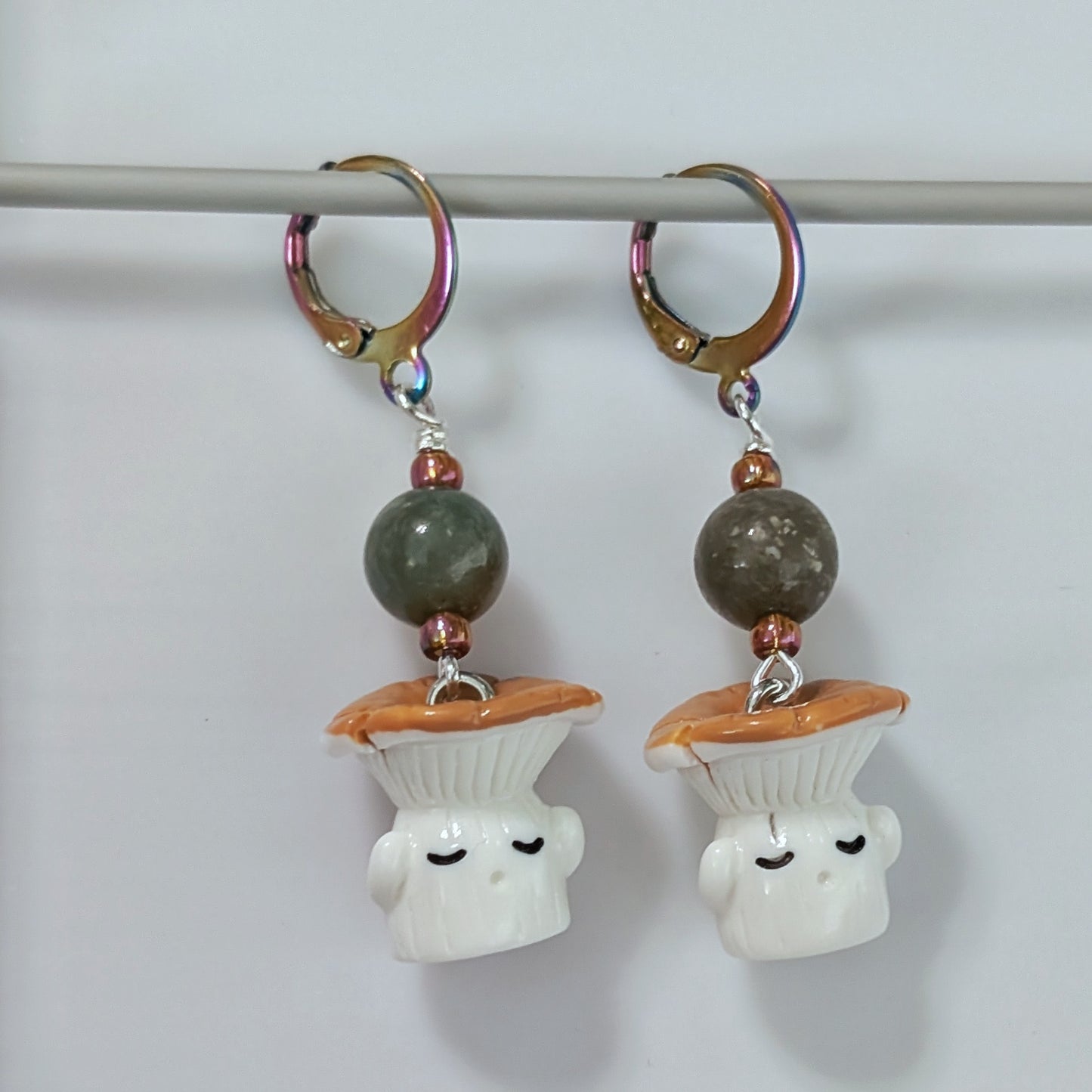 Sleepy Shiitake Earrings & Stitch Markers