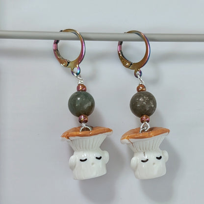 Sleepy Shiitake Earrings & Stitch Markers