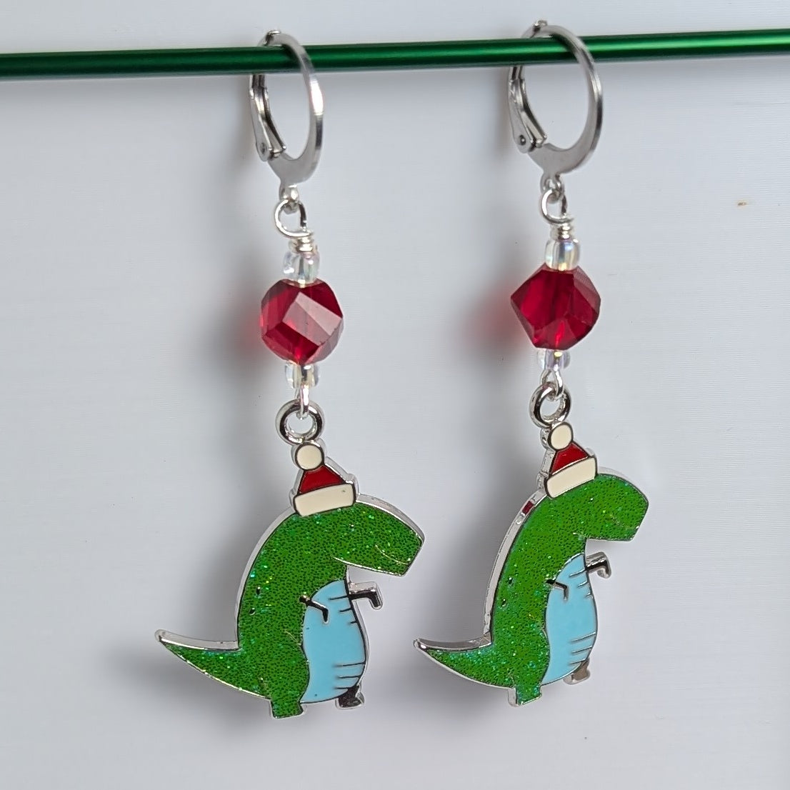 Holiday Dinosaur Earrings & Stitch Markers