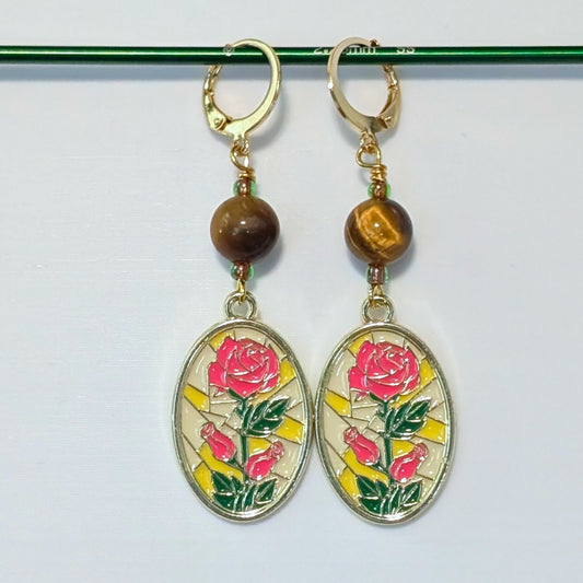 Stained Glass Style Flowers Stitch Markers & Earrings