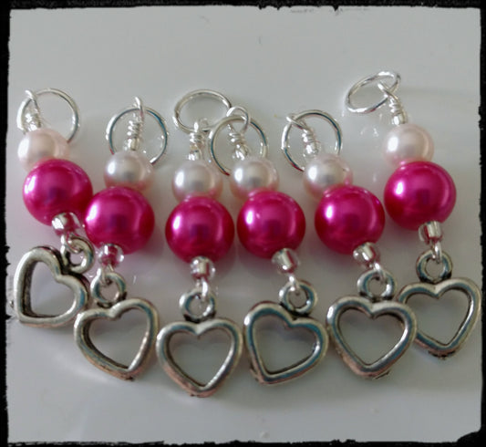 Pink and White Heart Stitch Marker Set