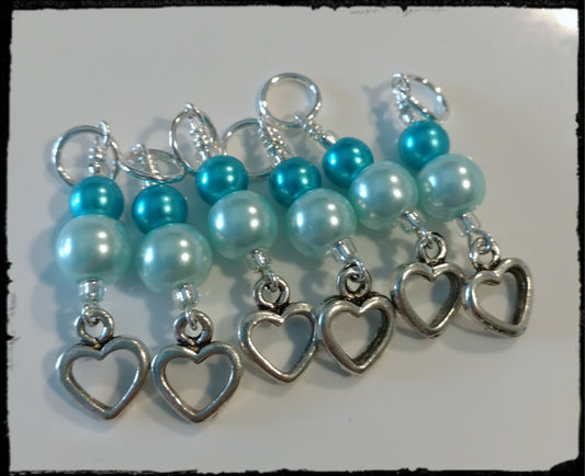 Light and Dark Teal Heart Stitch Marker Set