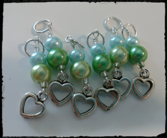 Green and Blue Heart Stitch Marker Set