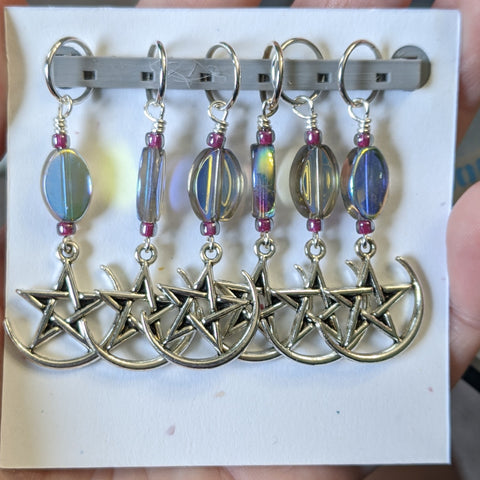 Pentacle and Moon Stitch Marker Set