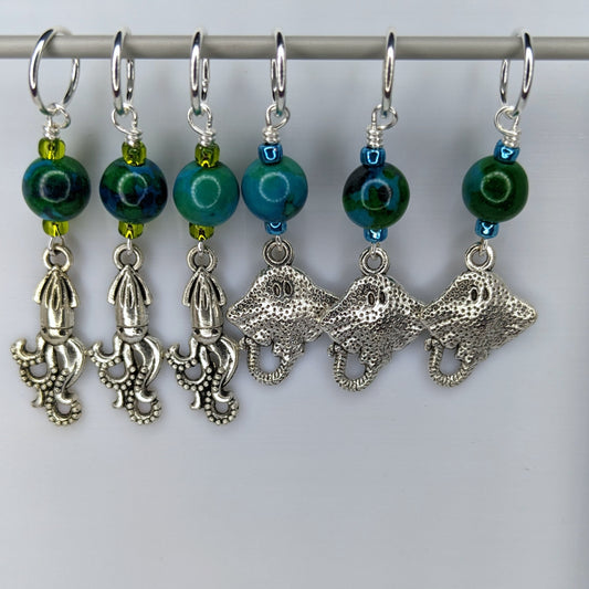 Squids and Stingrays Stitch Markers