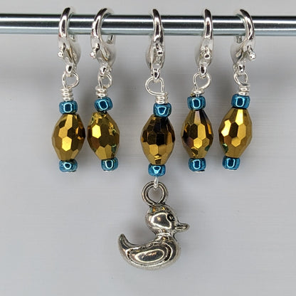 Metallic Rubber Duckie Earrings & Stitch Markers